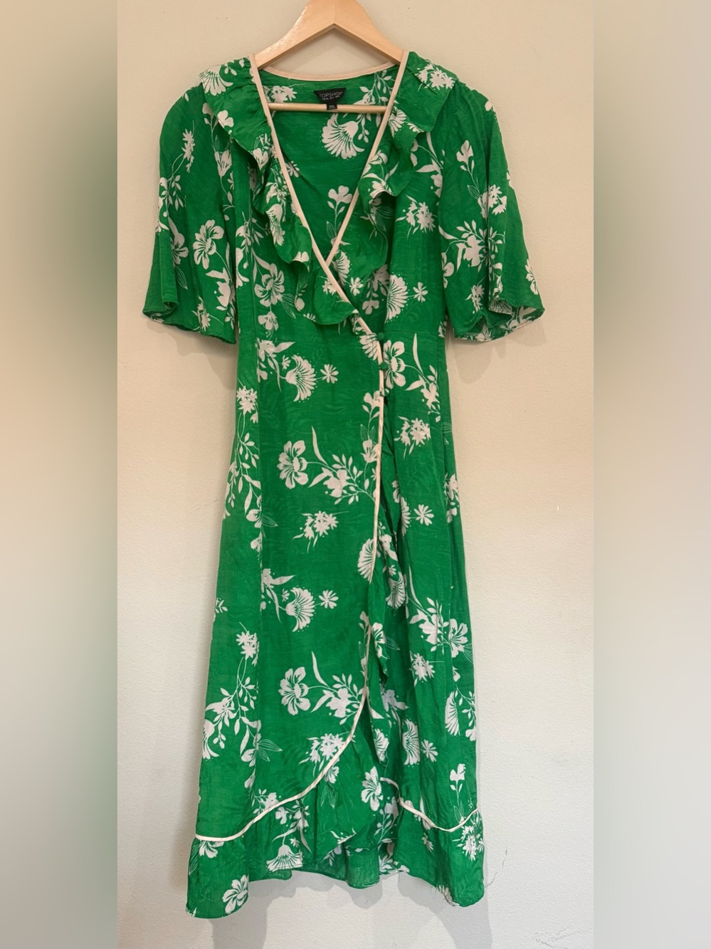 TOP SHOP Green Floral Wrap Dress Size 4